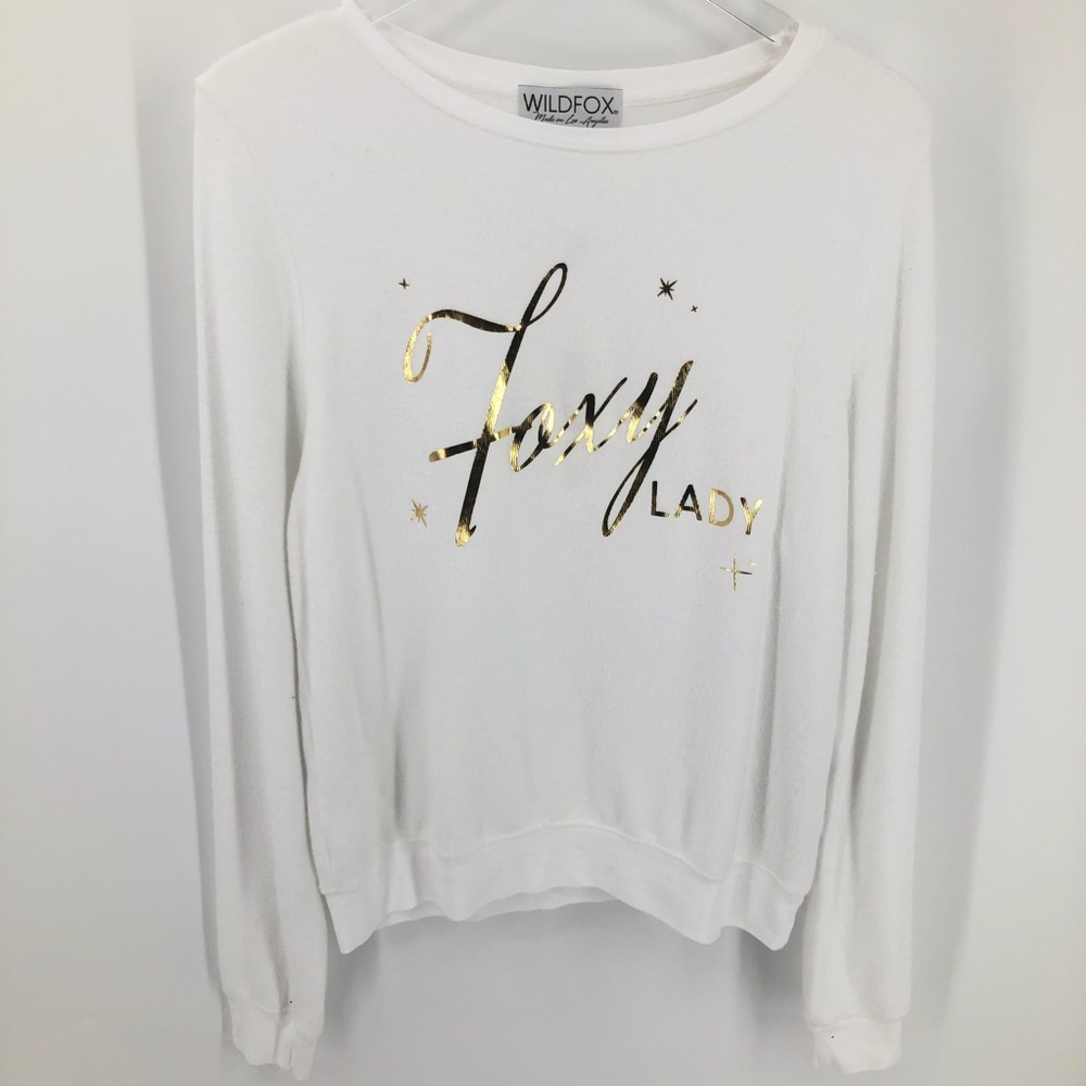 Wildfox Foxy Lady Graphic White Sweatshirt size M